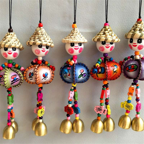Hot sale explosion models crafts folk style hat five dough sachet people double bell hanging decorations