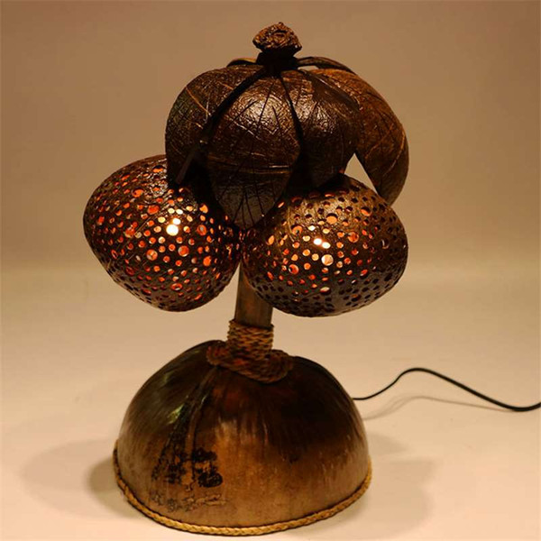Thailand handmade light, Southeast Asia, coconut, coconut, shell lamp, creative tree, two ball natural lamp bedroom lamp
