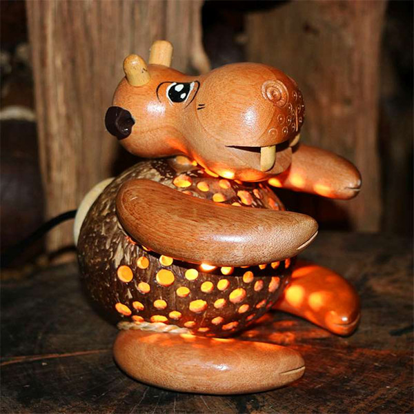 Coconut shell decorated marriage room lamp Southeast Asian art creative personality animal Hippo lamp bedroom bedside lamp
