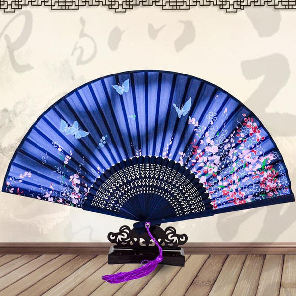 Asian Style Folding Fan Bamboo Fan Silk Printing Technology Present Home Decoration Fan Ornaments