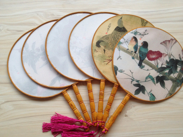 Ancicent Style Round Fan Bamboo Fan Silk Printing Technology Present Home Decoration Fan Ornaments