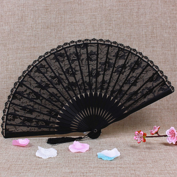 Black Lace Folding Fan Hollow-Carved Dancing Fan Creative Present Home Decoration Ornaments