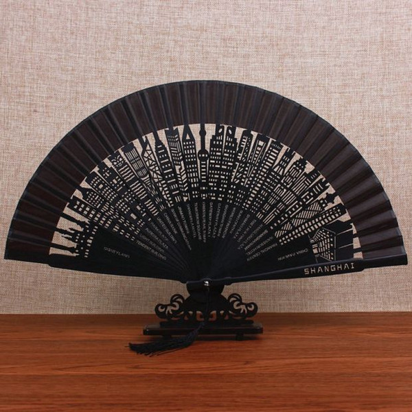City Building Style Folding Fan Carved Dancing Fan Creative Present Home Decoration Ornaments