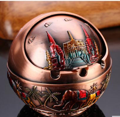 Multifunctional Creative Present Pure Metal Reilef Ashtray with Cap