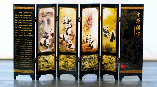 Panda Folding Screen Chinese Antique Lacquerware Decoration