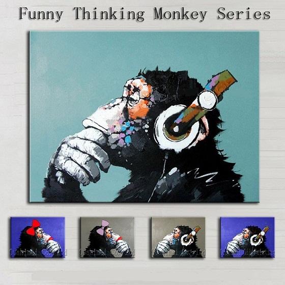 10 pcs Funny Thinking Monkey Series,Pure Hand Painted Modern Wall Decor Abstract Animal Art Oil Painting On Canvas.customized size al-osm