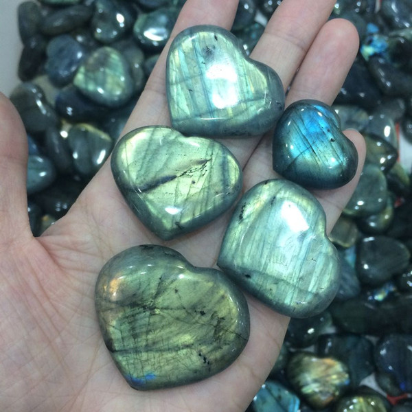 Labradorite Heart Palm Stones Crystal Natural Moonstone Feldspar Flash Tumbled Reiki Crafts Wedding Gift decoration spiritual healing