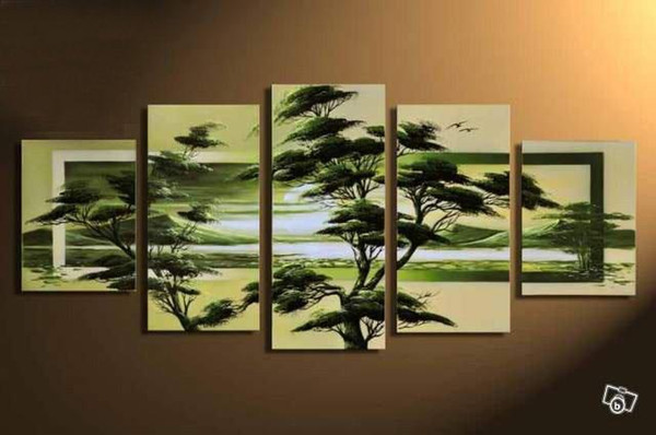 Framed 5 Panel Spring forest green fields,Pure Hand Painted Modern Wall Decor Landscape Art Oil Painting On Canvas.customized size DHliveh