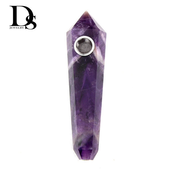 Dream Chevron Amethyst Natural Purple Crystal Quartz Smoking Pipe Crystal Point Cigarette Accessory Pipes With Stainless Steel Bowl Filter