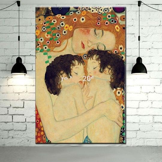 Framed GUSTAV KLIMT Mother And Child twins,Free Shipping,Genuine Hand Painted Portrait Art oil Painting On Thick Canvas Multi Sizes KL008