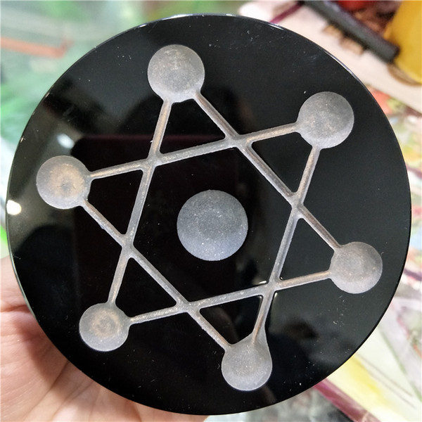 fengshui natural black obsidian stone seven stars array plate mirror circle disk place crystal sphere and ball healing crystal