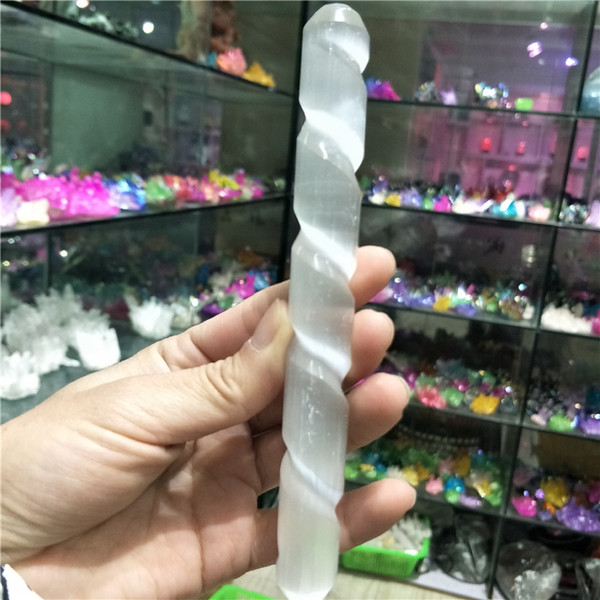 DHX SW natural raw selenite crystal gemston stick gypsum spiral rod mineral specimen reiki healing remove negative energy Decor