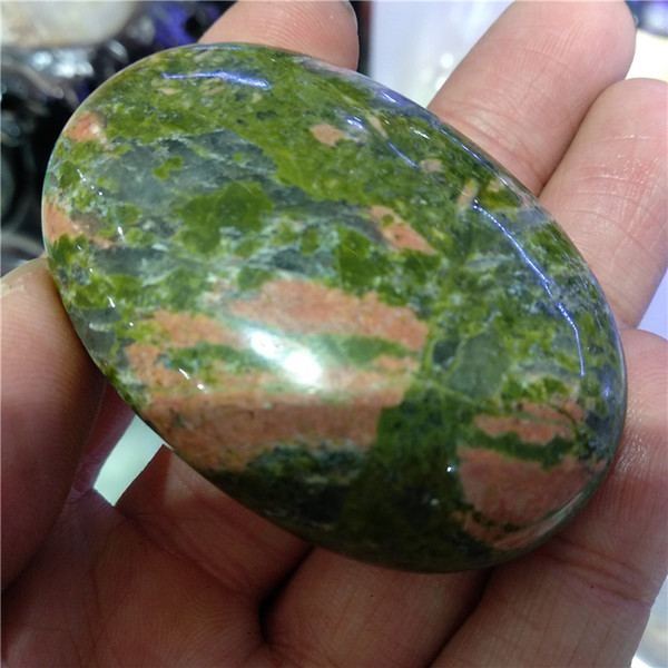 DHX SW natural unakite palm stone cabochon mineral specimen worry stone flower green pocket stone healing crystals stones