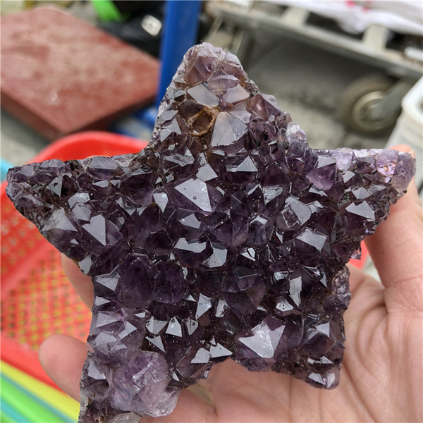 DHX SW natural cluster amethyst stars reiki healing five-pointed star crystal amethyst stone handmade carved decor pentagram