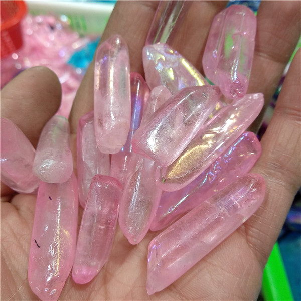 DHX SW natural plating pink polished crystal wand quartz crystal point blue Titanium treated quartz crystal point as gift decor