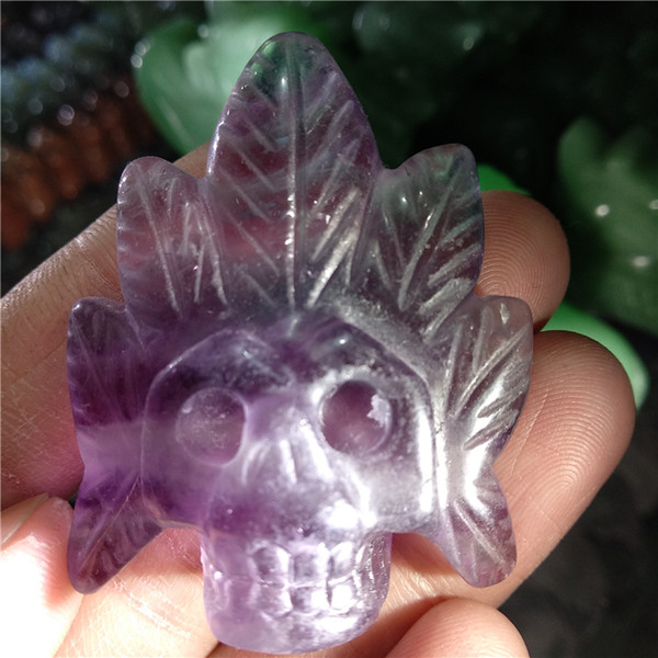 DHX SW natural fluorite hand carved Indian skull lovely Indian skull as gift decor