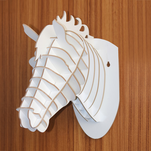 Yjbetter DIY 3D Wooden Animal Horse Head Assembly Puzzle Art Model Kit Toy Home Decoration,wooden wall hanging decorations White color