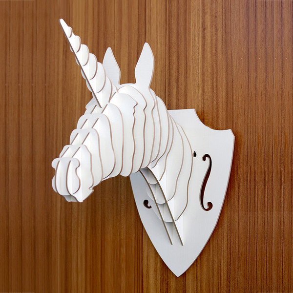 Yjbetter DIY 3D Wooden Animal Unicorn Head Assembly Puzzle Art Model Kit Toy Home Decoration,wooden wall hanging decorations Christmas decor