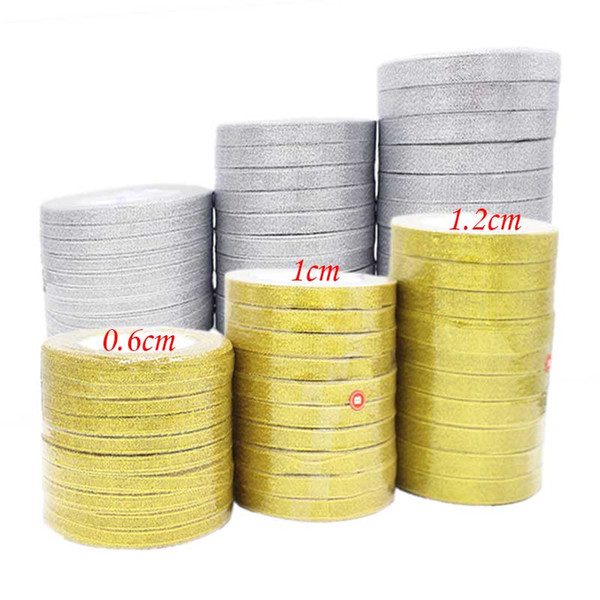 wholesale Christmas decoration ribbon 6mm 10mm 12mm Gold silver ribbon Polyester gold ribbon Wedding Party Decoration Gift Wrap