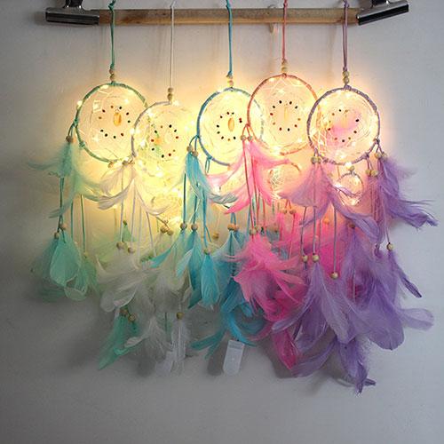 Handmade LED Light Dream Catcher Feathers Car Home Wall Hanging Decoration Ornament Gift Dreamcatcher Wind Chime