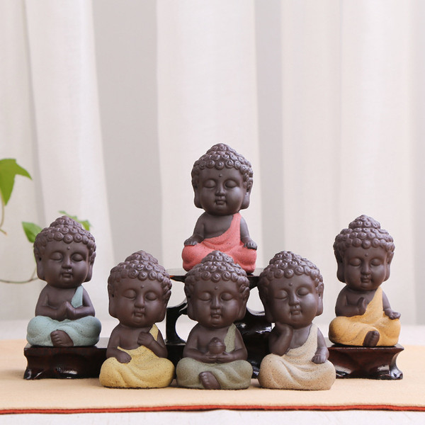 Home Decor Tea Set Small Buddha Statue Monk Purple Sand Ceramics Figurine Arts Resin Crafts Meaty Ornament Pure Handmade 4 5lr jj