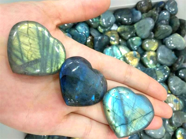 Free shipping Wholesale 3pcs Heart-shaped Labradorite Natural Heart-shaped Labradorite Crystal Rough Polished Healing for home decoration