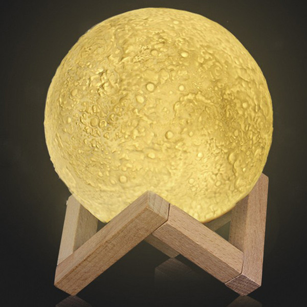 Rechargeable 3D Print Moon Lamp 2 Color Change Touch Switch Bedroom Bookcase Night Light Home Decor Creative Gift