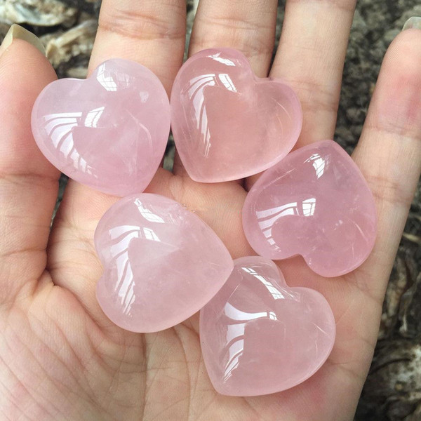 Natural Rose Quartz Heart Shaped Pink Crystal Carved Palm Love Healing Gemstone Lover Gife Stone Crystal Heart Gems