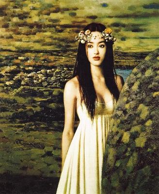 young naked Chinese girl in white dress in landscape nice High Quality Handpainted &HD Print Wall Art Oil Painting On Canvas Multi Sizes 176