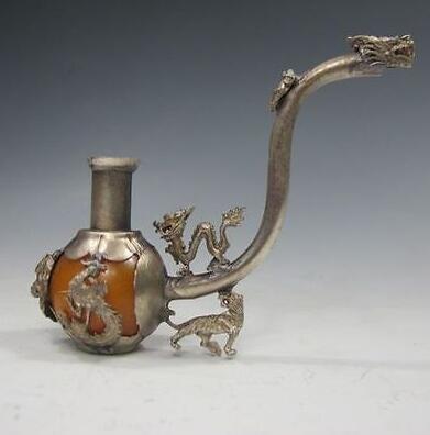 Chinese Boutique collection Tibetan silver carving dragon tobacco pipe /1