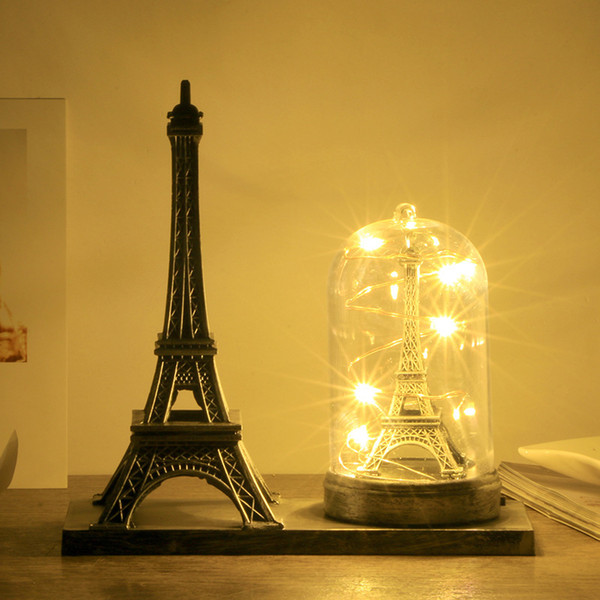 Paris Eiffel Tower Crafts with Light Creative Souvenir Model Table Miniaturas Desk Ornaments Vintage Figurine Home Decor