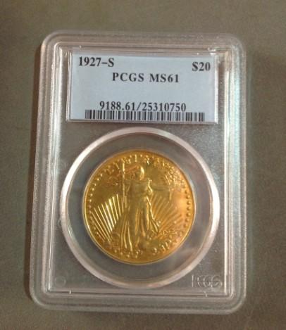 HOT SELLING PCGS Real 24K gold plating $20 1927-S MS61 Saint Gaudens Twenty Dollars Or Double Eagle Coin/FREE SHIPPING