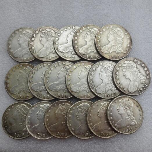 Full Set Date (1807-1839) 17pcs Capped Bust Half Dollars Copy Coins Free Shipping High Quality old style Copy coin Free shipping