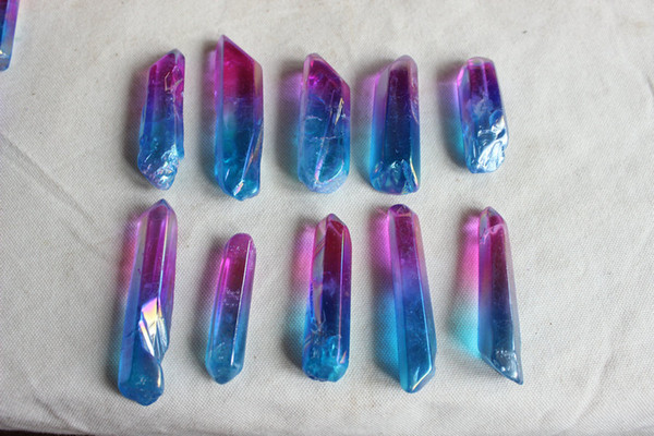 10 Piece Rainbow Aqua Aura Quartz Crystal Point Titanium Coating from Natural Quartz Crystal Points Pendant Necklace