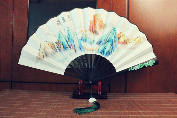 Chinese popular TV props fan To the Sky Kingdom / Eternal Love) Rice Paper Wood Folding Kunlun Fan Hand Painted Ancient Props Folding Fan