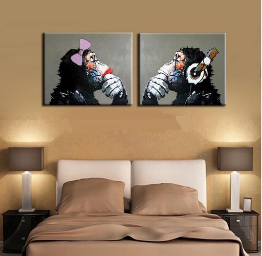 2panels of Boy and Girl Lovely Gorilla,High Quality genuine Hand Painted Wall Decor Abstract Animal Art Oil Painting On Canvas ali-mei