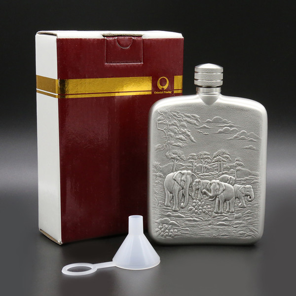 Oriental Pewter - Pewter Flask Tin Hip Flask & Funnel Set Hand Carved Beautiful Embossed Pure Tin 97% Lead-Free Pewter Handmade in Thailand