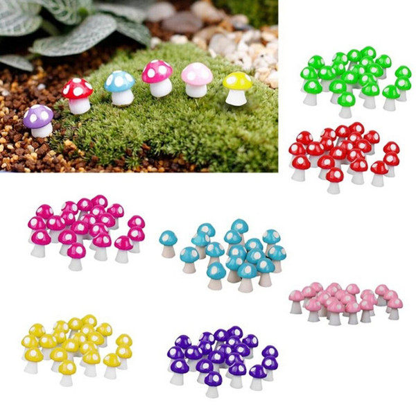 Wholesale- 10pcs Mushrooms Terrarium Figurines Fairy Garden Miniatures Party Garden Mini Mushroom Garden Ornament Resin Crafts Decorations