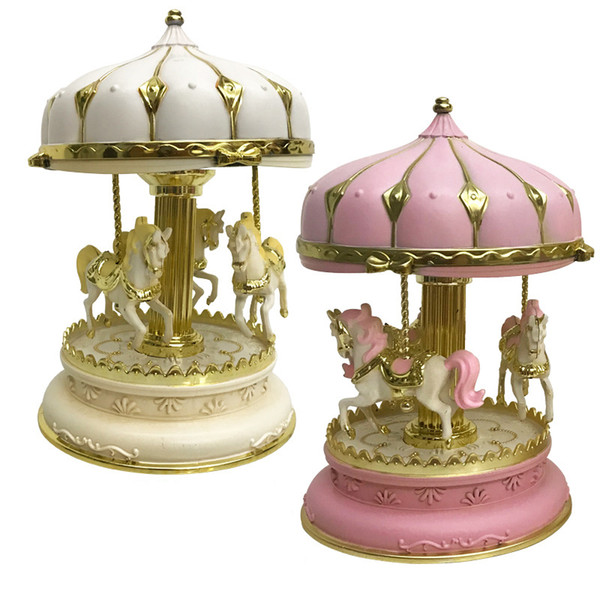 2 Colors Handmade Music Carrousel Box Merry-Go-Round with Horse's Castle Craft Music Box Christmas Gifts for Kids