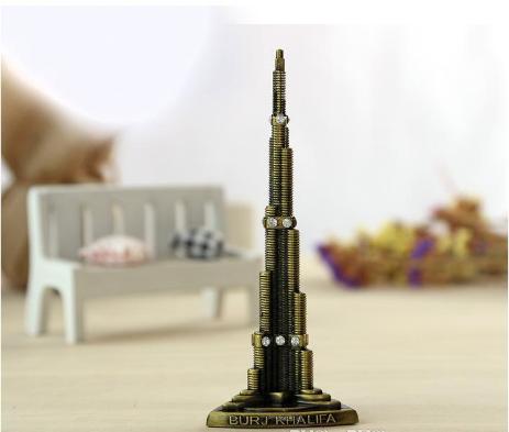 Vintage18cm Rhinestone Burj Khalifa tower Model metal crafts office ornaments gifts auspicious Tower home decoration accessories