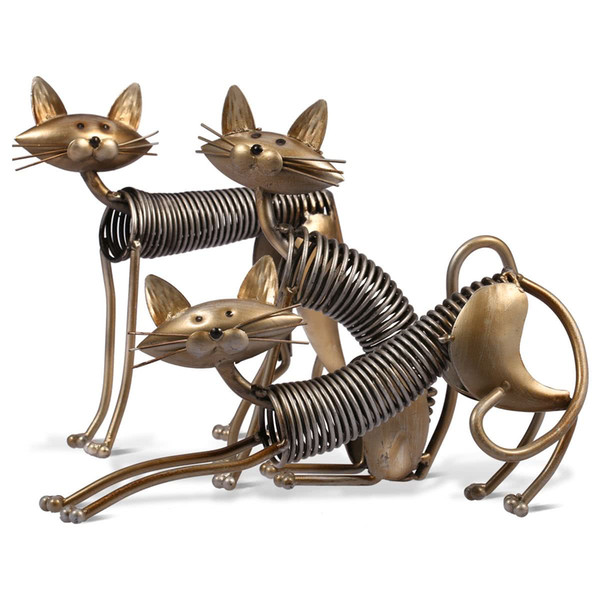 Modern Handcrafts Metal Art Spring Cat Iron Art Cat Figurines Sculpture Ornament Articles Handicrafts Home Decoration Gift Toys