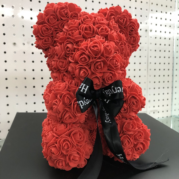 25cm Artificial Valentines Romantic Gift Box Rose Flower Teddy Bear Mothers Day Gift Cute Decorations Handmade Flower Bear DH01010 T03