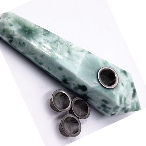 HJT Wholesale modern custom smoking pipes natural Snowflake Stone CRYSTAL quartz Tobacco Wands Pipes healing