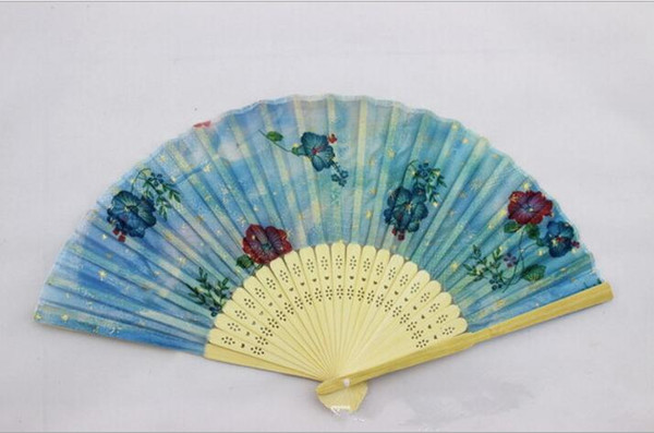 Chinese Silk folding Bamboo Hand Fan Fans Art Handmade Flower Lady Fan 21cm About Random Color