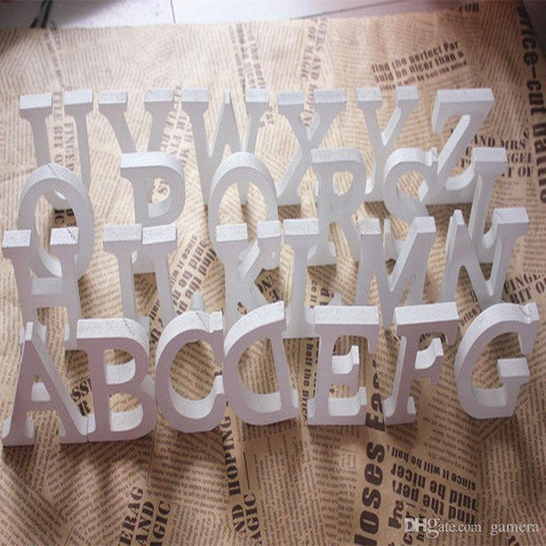 Wholesale- Home Decor Decoration thick Wood Wooden White Letters Alphabet Wedding Birthday 8cmX1.2cm Hot Sale rdwe