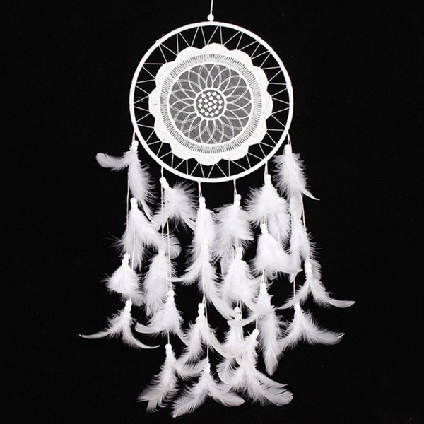 Wholesale- New Originality Big Hot White Dreamcatcher Wind Chimes Indian Style Pearl Feather Pendant Dream Catcher Gift