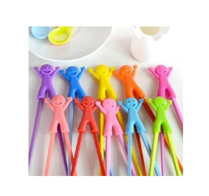 Wholesale - Free shipping Christmas Colorful gift Happy Kids Connected Plastic Silcone Chopsticks 600pairs/lot