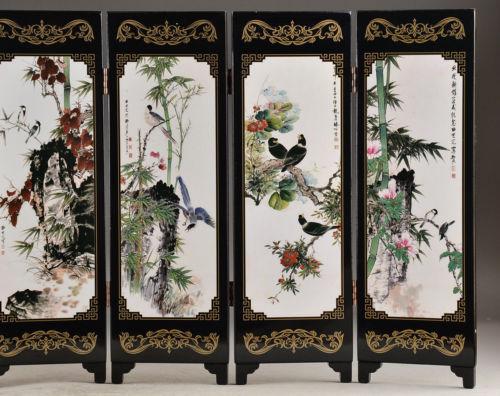 SUPERB CHINESE HANDWORK LACQUER PAINTING BIRD FLOWER SCREEN DECOR COLLECTIBLES