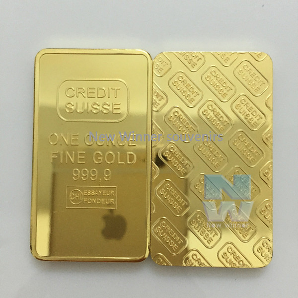 5pcs/lot Free shipping CREDIT SUISSE 1oz 24ct Gold Plated Layered Bullion Bar Ingot Replica coin+Switzerland Fake Gold Bar