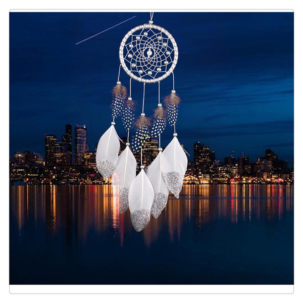 2017 Wind Chime Car Hanging Handmade Traditional White Feather Dream Catcher Wall Hanging Car Hanging Decoration Ornament Gift Free Shipping